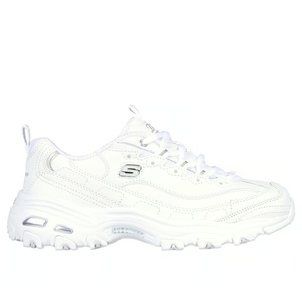 Skechers D'Lites Fresh Start Athletic Sneaker Womens White Leather Lace-Up - 8.5